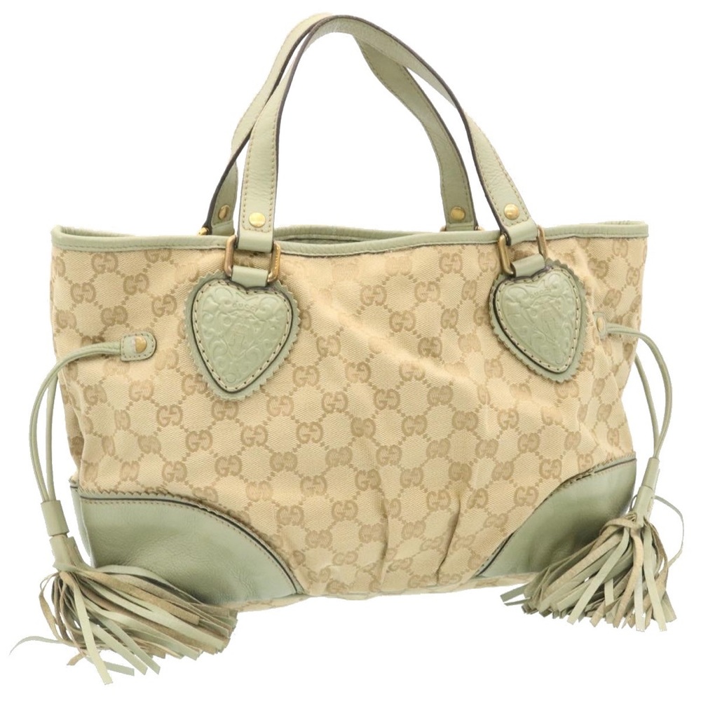 GUCCI Canvas & Leather Tassel Handbag